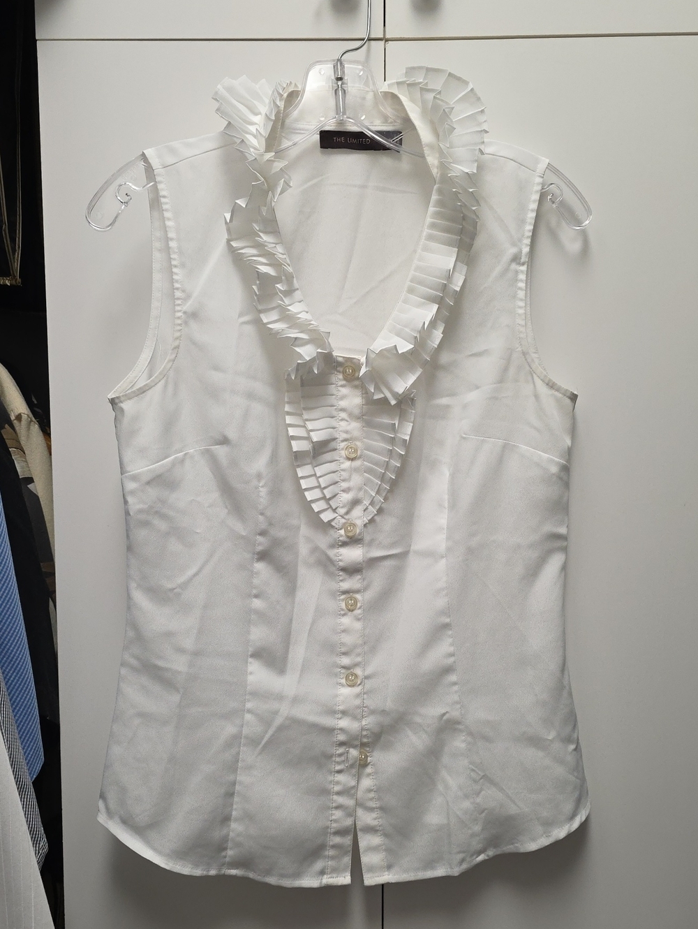 The Limited Women's White Ruffled Sleeveless Button-Down Top